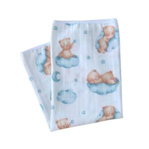 Пелена за бебе муселин Happy Bear синя