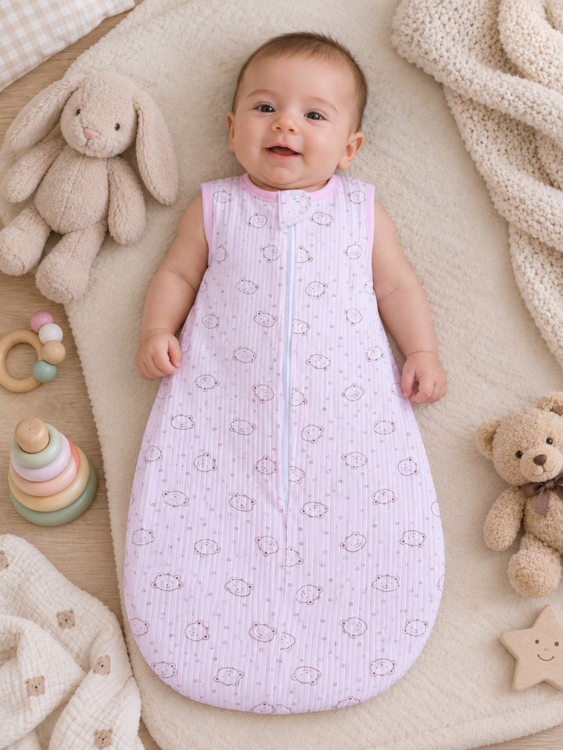 Антистрес спален чувал за новородено бебе Bear ,pink